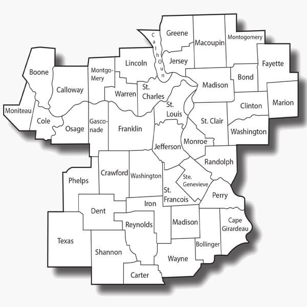 Scarlet Pools Serviced area within Saint Louis Missouri and Illinois